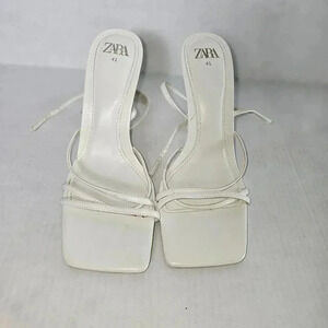 Zara White Strappy Square-Toe Heeled Sandals